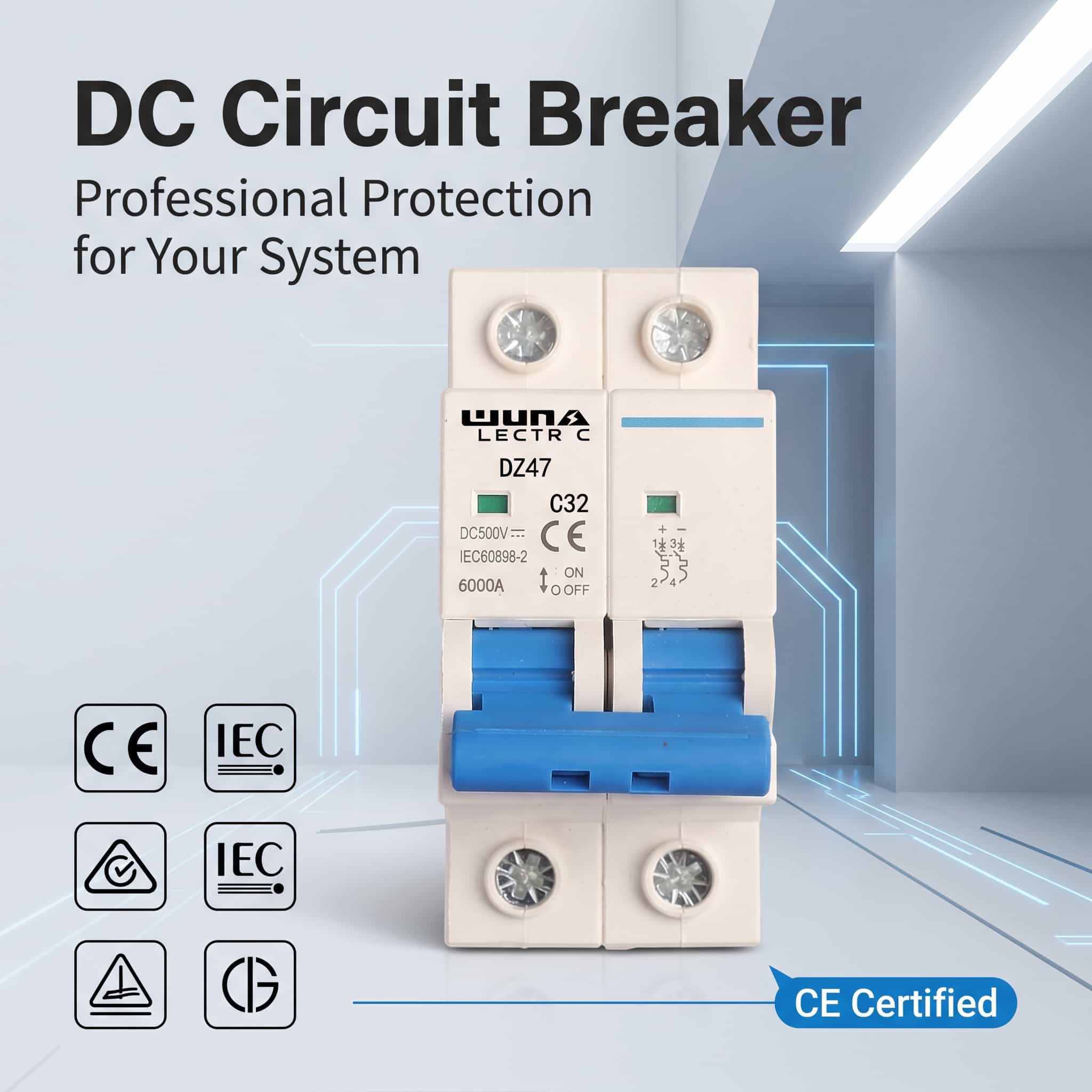 2 Pole DC Miniature Circuit Breaker DZ47 C32 500V