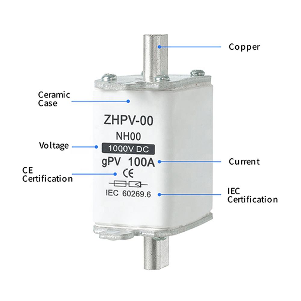 NH00-1000V IEC Low Voltage Photovoltaic Knife Fuse Plastic 80A 6ka Breaking Capacity